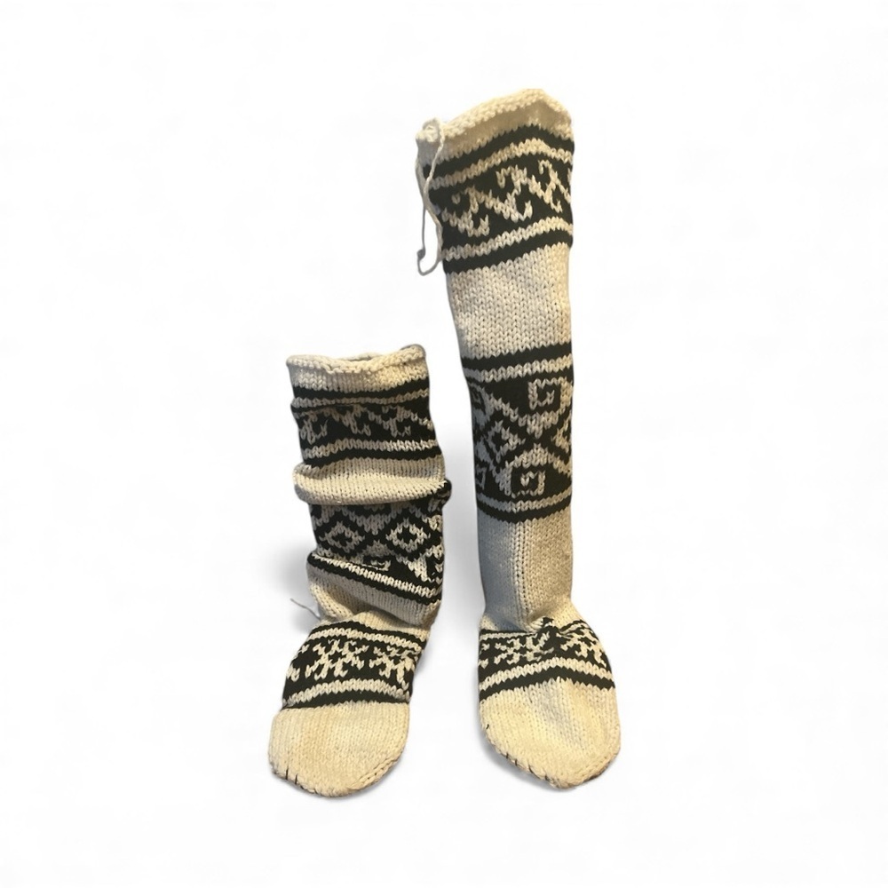 Cozy Knit Patterned Slipper Socks Made In Nepal-NWT